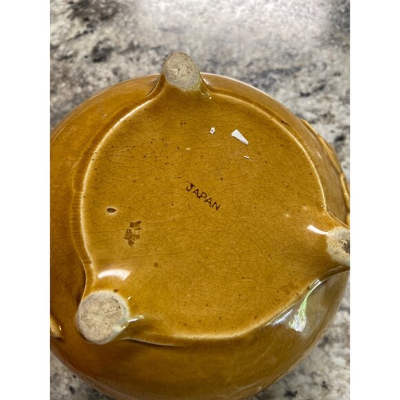 Vintage Japanese Ceramic Teapot Brown Glaze Floral Peach Design Wire Handle - Picture 6 of 11